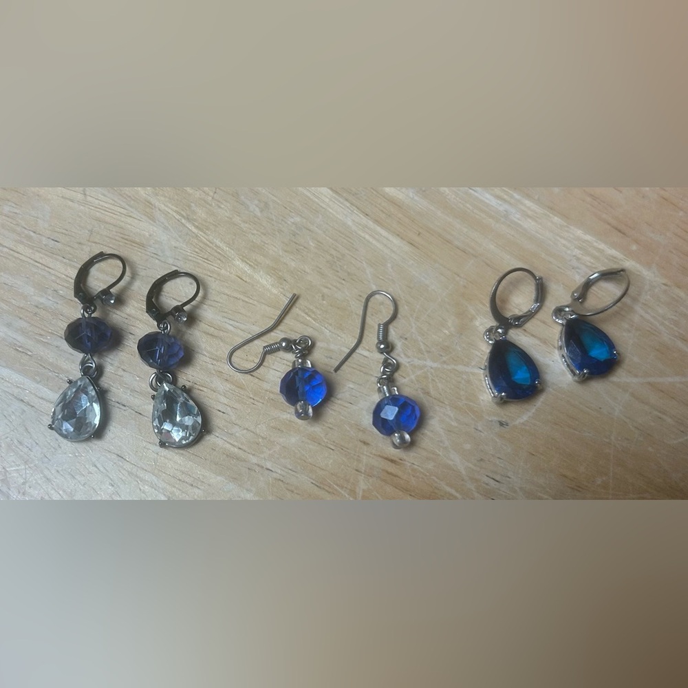 Lot- 3 Pairs of Costume, Blue Faceted and Beaded Earrings